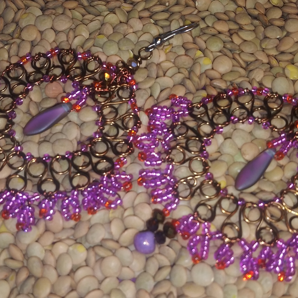 Hand Crafted Antique Copper Earrings, Ceramic & Glass Beads